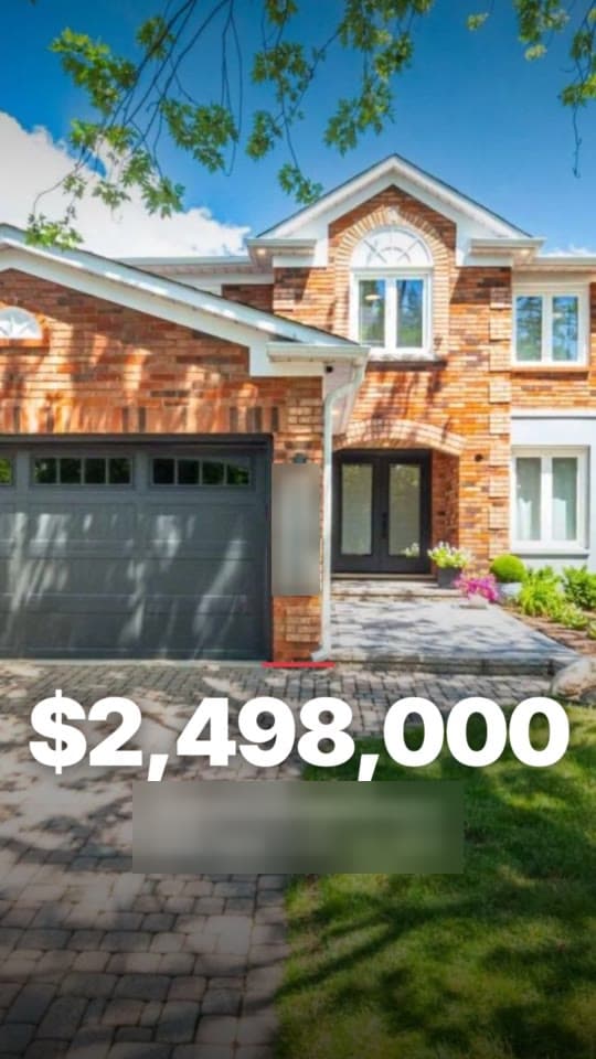 The opening of the reel: the property’s exterior photograph filling a vertical frame, the asking price in large type across it and the street address beneath.